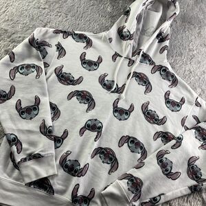 Lilo and Stitch Sweatshirt Womens Medium White Gray Hoodie All Over Print Disney